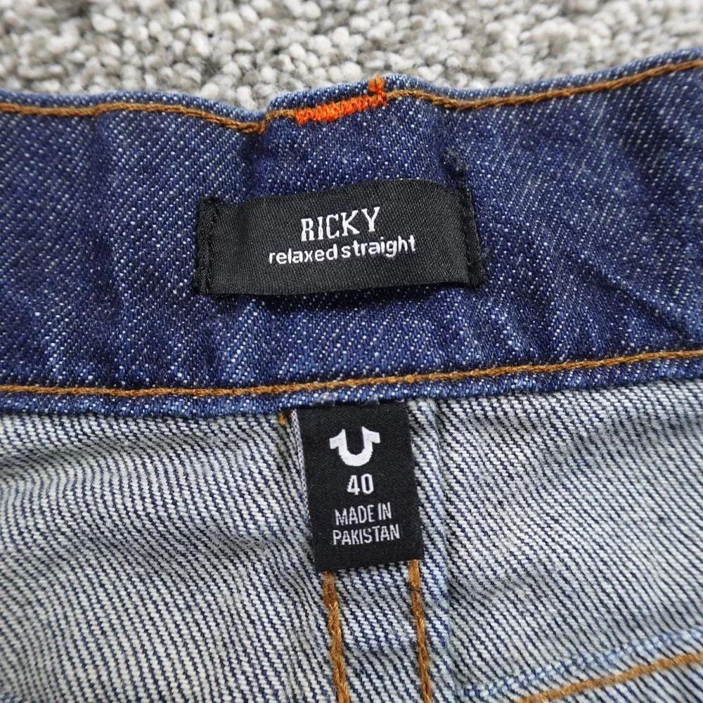 True Religion Jeans Mens 40X26 Dark Blue Denim Pants Ricky Relaxed Straight Fade
